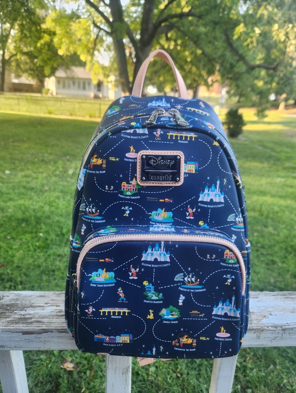 Loungefly Navy Disney Park Map Mini Backpack with Pink Accents